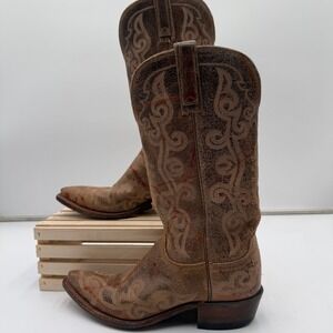 Lucchese 1883 Western Snip Toe Stitching Cowboy Boots Size 6 B Brown Leather